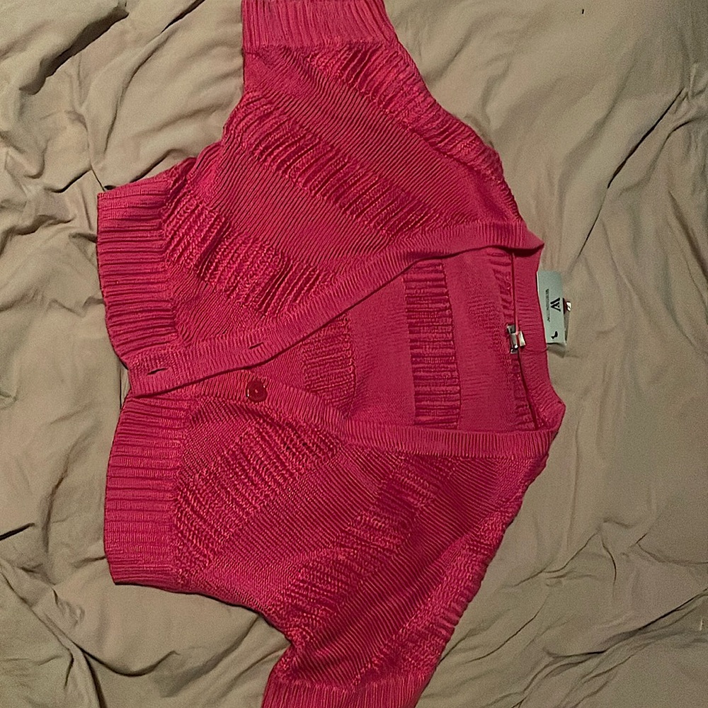 Crocheted, pink cardigan